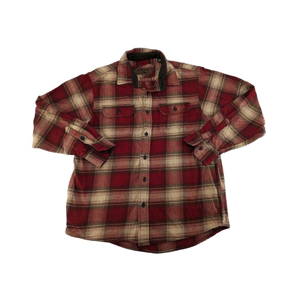 Orvis Heavy Flannel Plaid Shacket Shirt‎ Jacket W /Pockets Men's Sz L Red